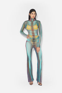 Le Top En Mesh Imprimé Dots Bleu - Blue & Purple & Yellow