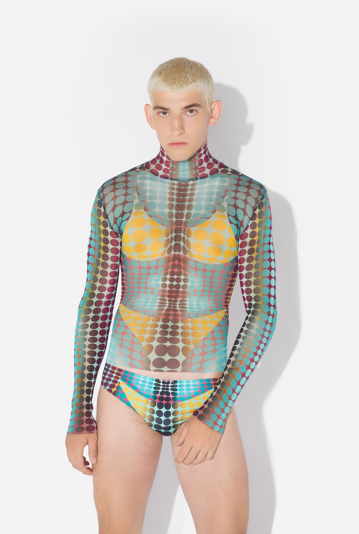 Le Top En Mesh Imprimé Dots Bleu - Blue & Purple & Yellow