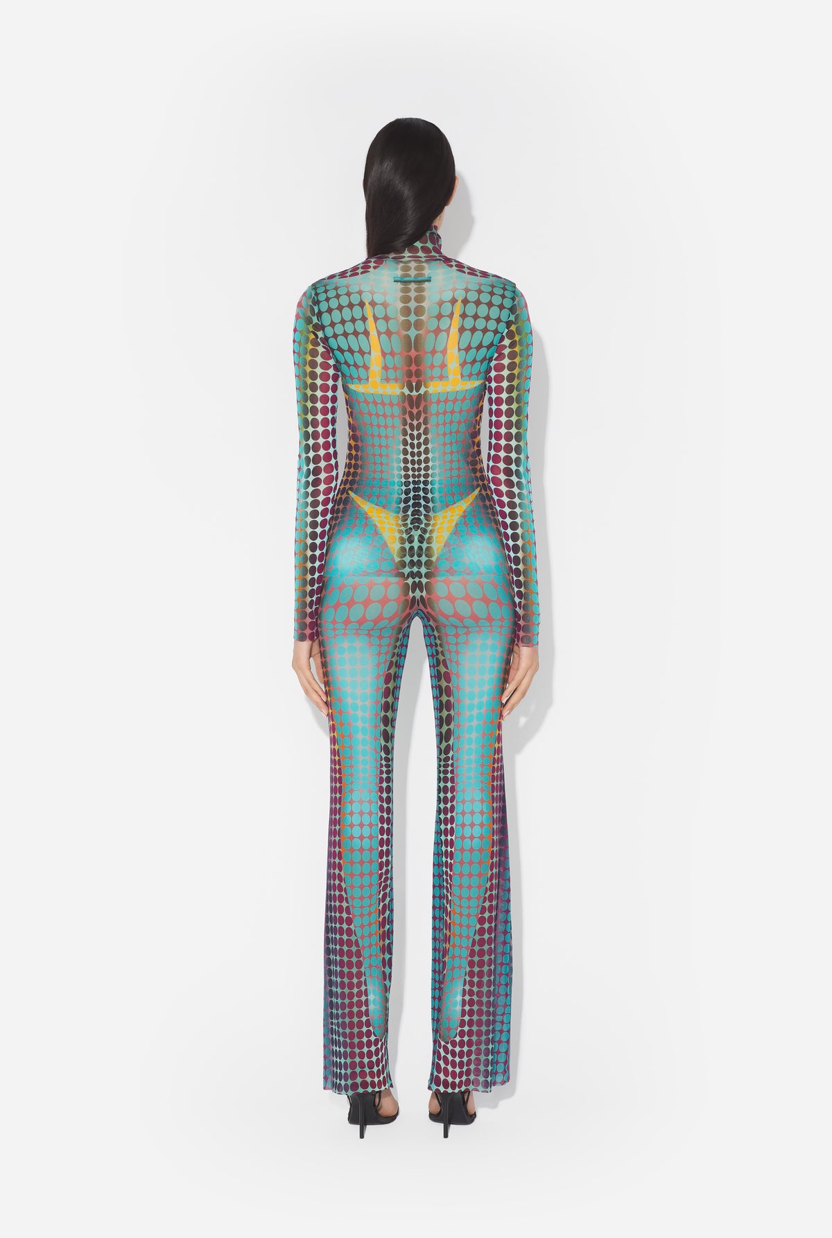 Le Top En Mesh Imprimé Dots Bleu - Blue & Purple & Yellow