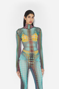 Le Top En Mesh Imprimé Dots Bleu - Blue & Purple & Yellow