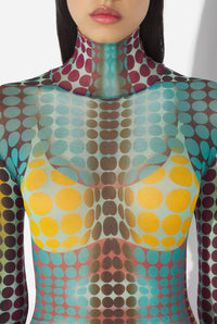 Le Top En Mesh Imprimé Dots Bleu - Blue & Purple & Yellow