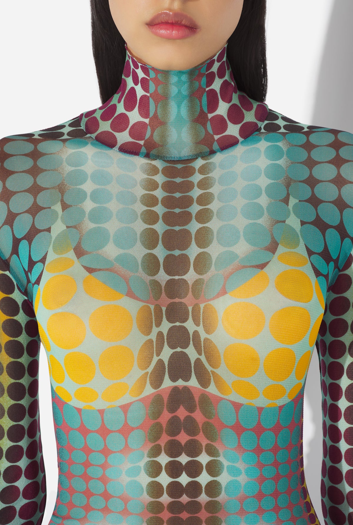 Le Top En Mesh Imprimé Dots Bleu - Blue & Purple & Yellow