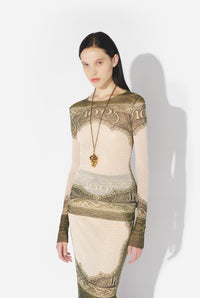 Le Top Cartouche Vert - Green & Ecru & Black & Orange