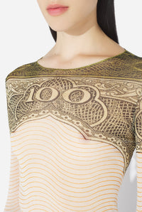 Le Top Cartouche Vert - Green & Ecru & Black & Orange