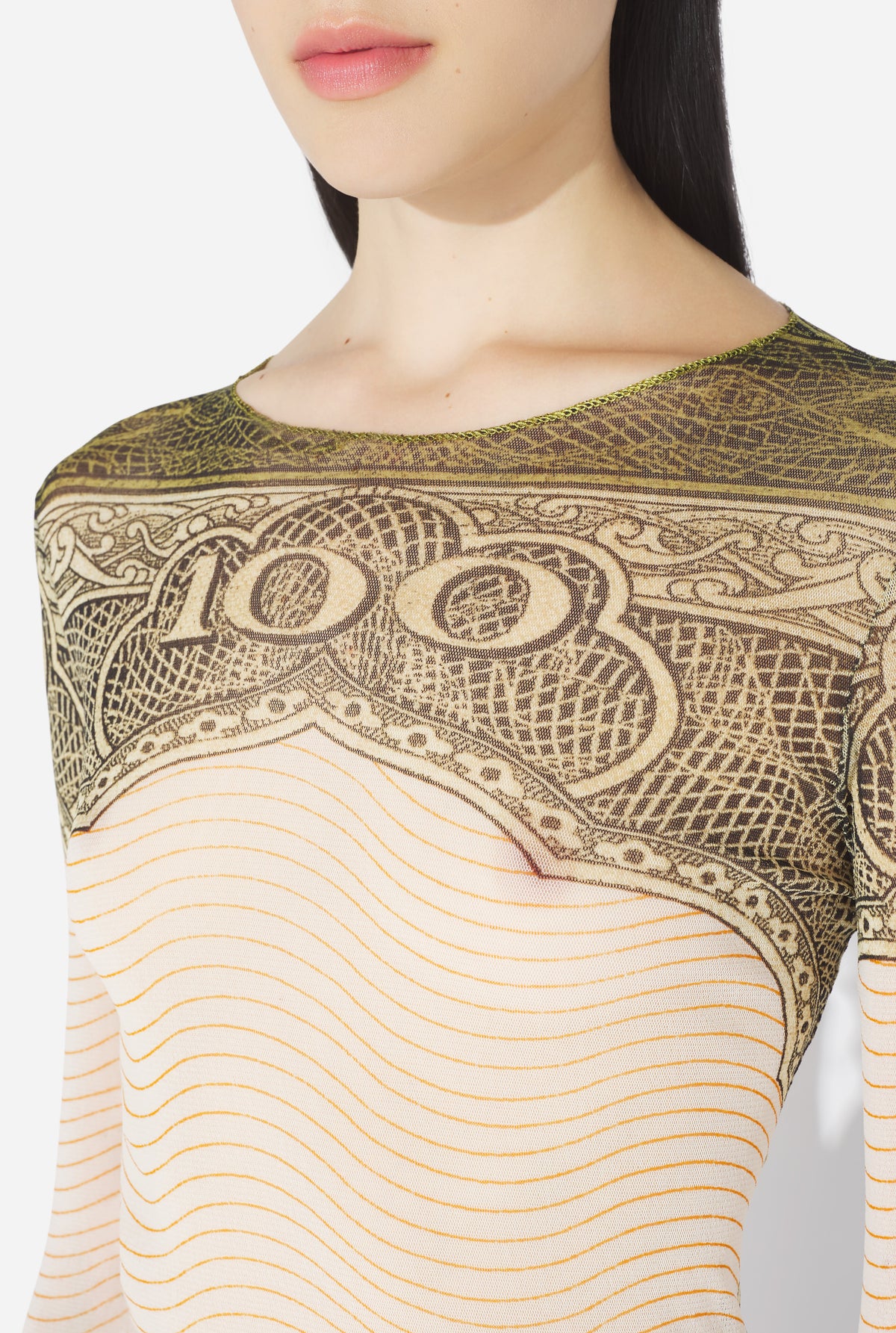Le Top Cartouche Vert - Green & Ecru & Black & Orange