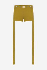Cotton Ribbed Short With "Gaultier" Patch And Overall Buckles - Green