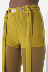 Cotton Ribbed Short With "Gaultier" Patch And Overall Buckles - Green