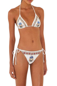 Stitched Garden triangle bikini top - White