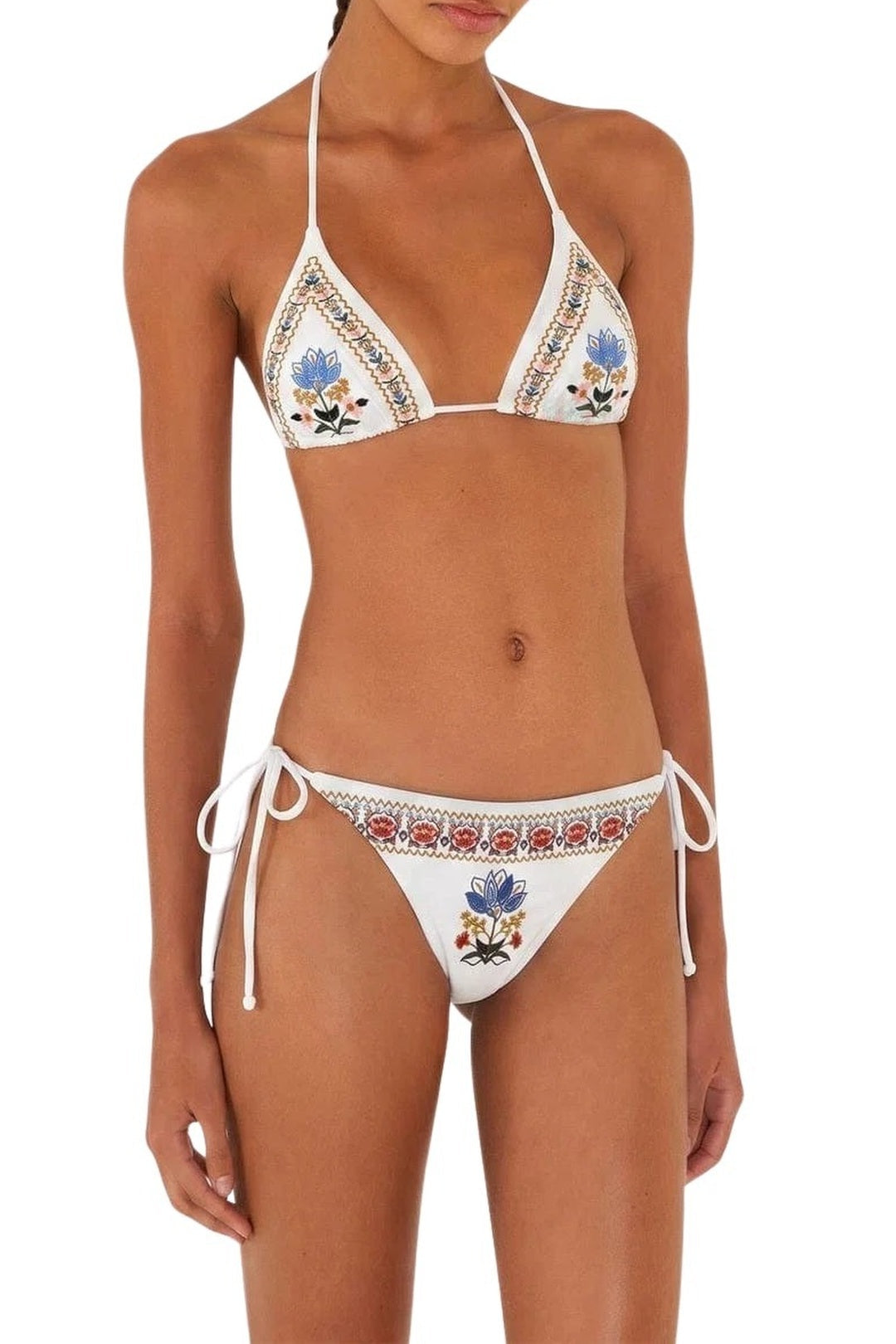 Stitched Garden triangle bikini top - White