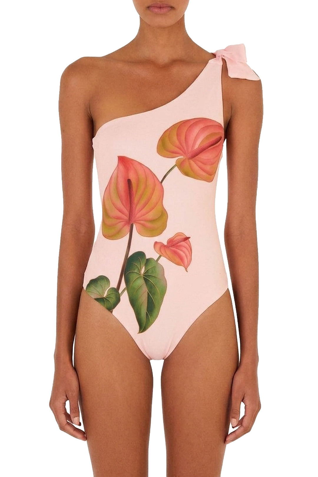 Maillot une pièce asymétrique imprimé - Rose