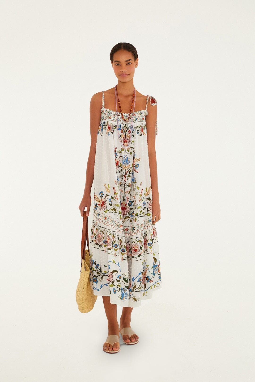 Stitched Garden Off White Robe Plage - Stitched Garden Off White
