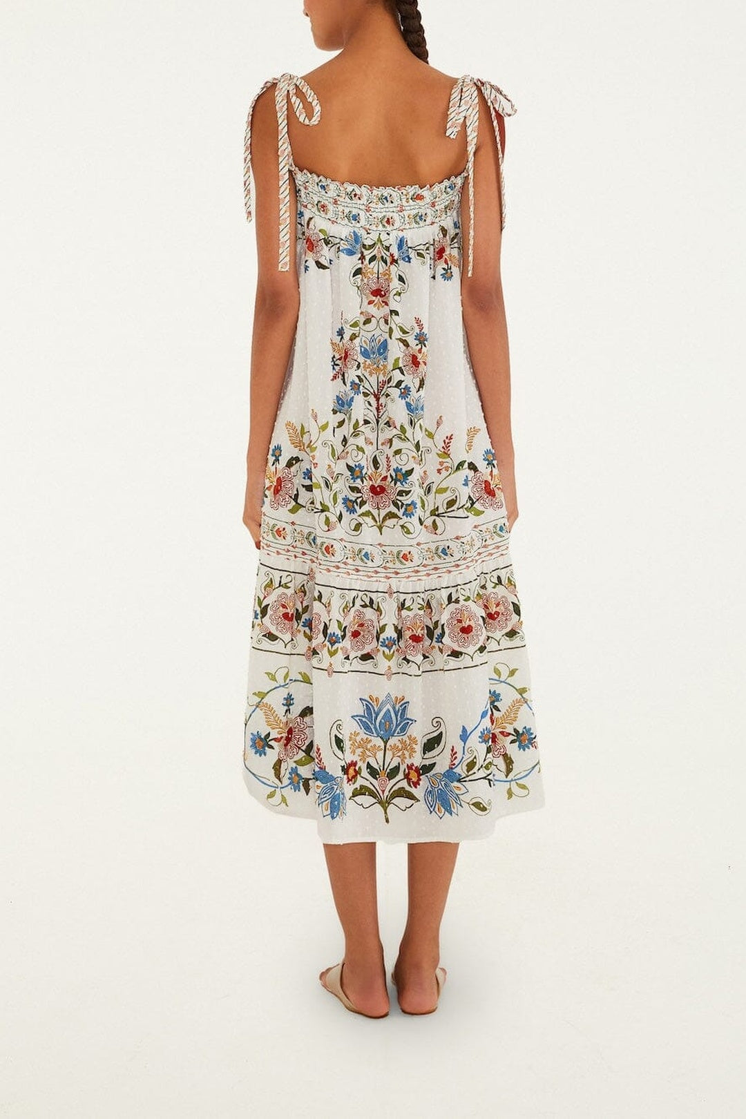 Robe midi Stitched Garden - Blanc