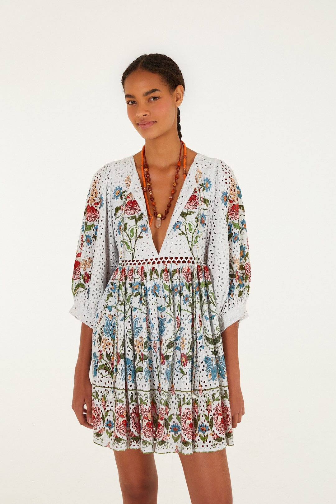 Stitched Garden Off White Robe Plage - Stitched Garden Off White