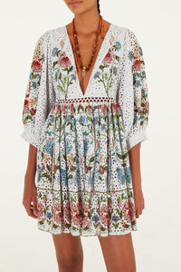 Robe courte Stitched Garden - Blanc