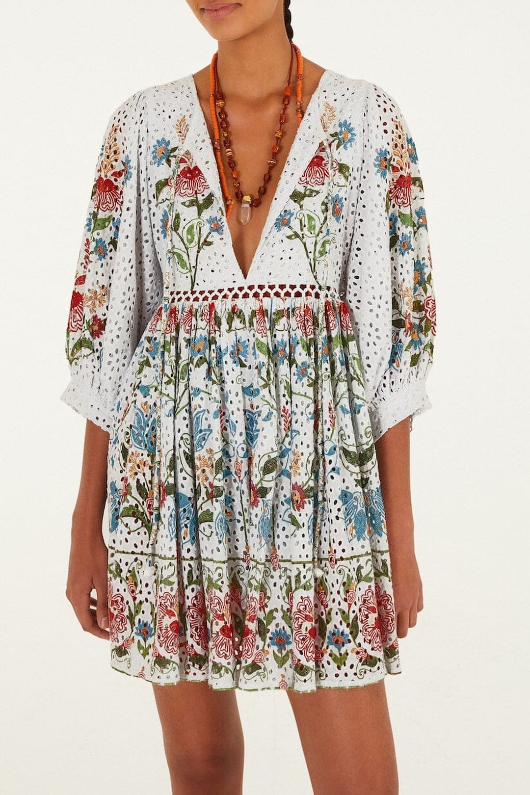 Robe courte Stitched Garden - Blanc