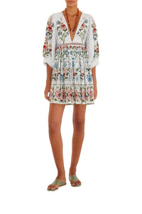 Robe courte Stitched Garden - Blanc
