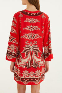 Robe courte Ainika Garden en lin - Rouge