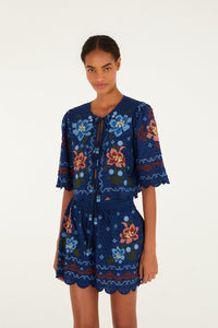 Stitched Garden Dark Blue Blouse Plage - Stitched Garden Dark Blue