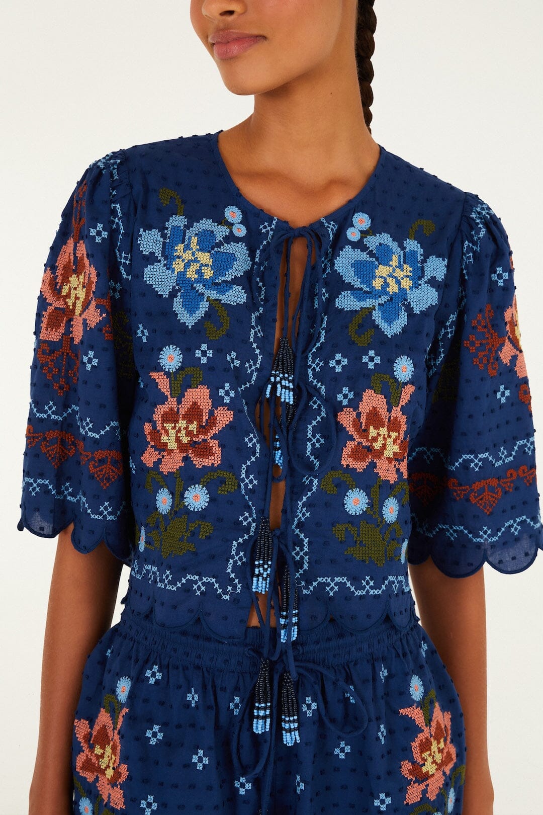 Stitched Garden Dark Blue Blouse Plage - Stitched Garden Dark Blue
