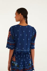 Stitched Garden Dark Blue Blouse Plage - Stitched Garden Dark Blue