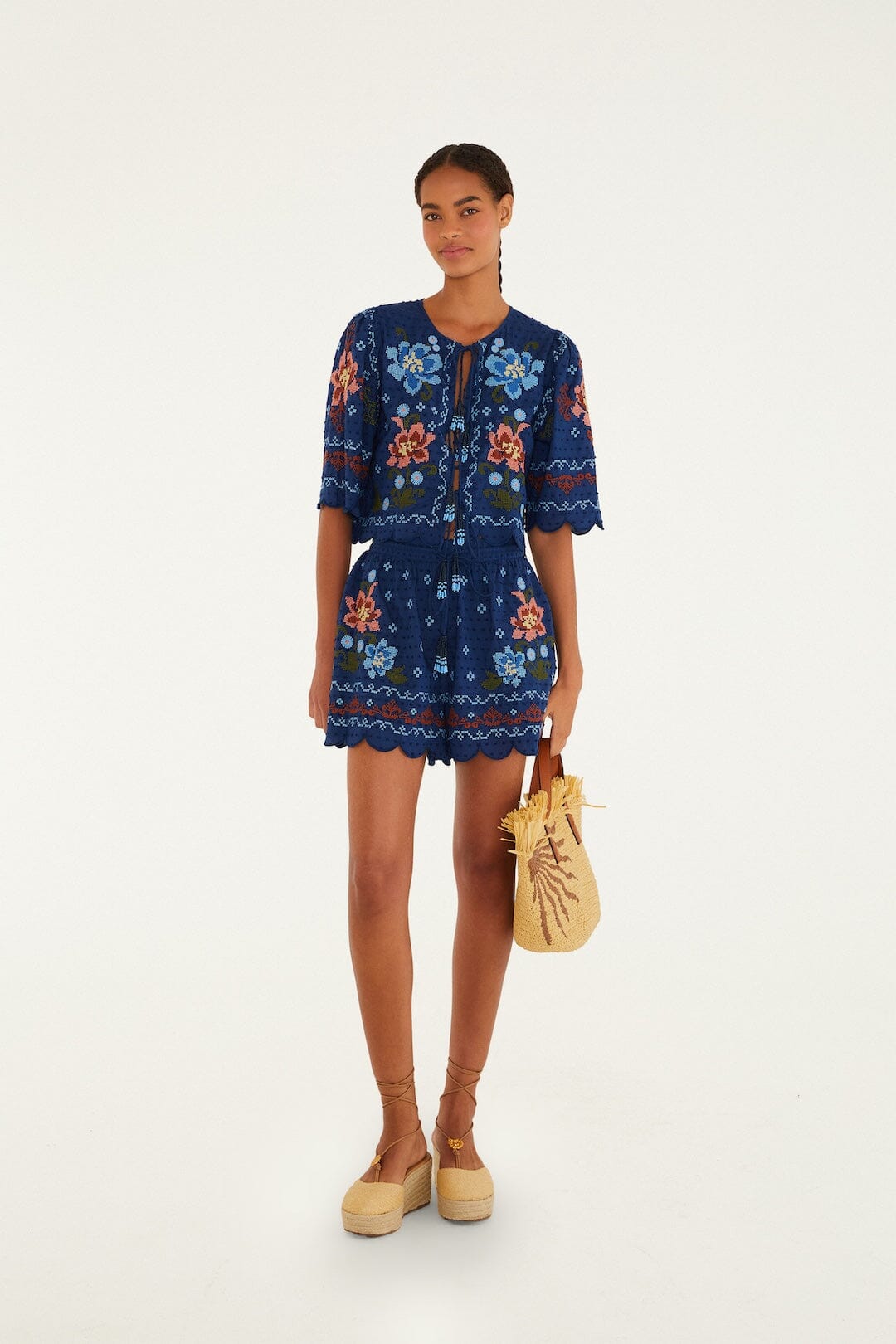 Stitched Garden Dark Blue Blouse Plage - Stitched Garden Dark Blue