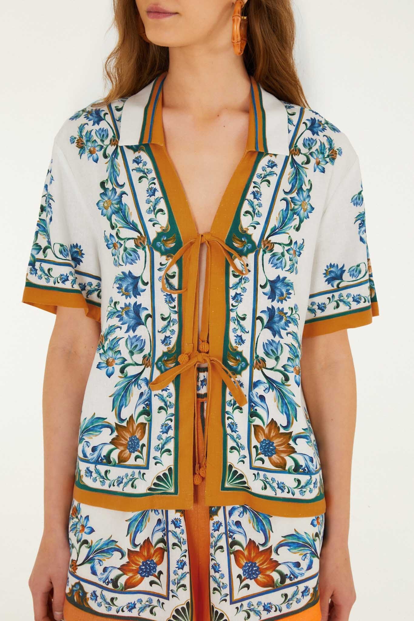 Flora Tile Off White Blouse Plage - Flora Tile Off White