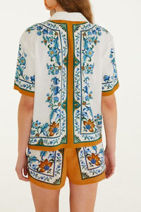 Flora Tile linen blouse - White