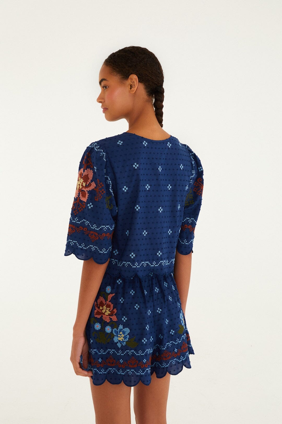 Stitched Garden Dark Blue Short Plage - Stitched Garden Dark Blue