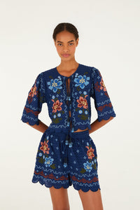 Stitched Garden Dark Blue Short Plage - Stitched Garden Dark Blue