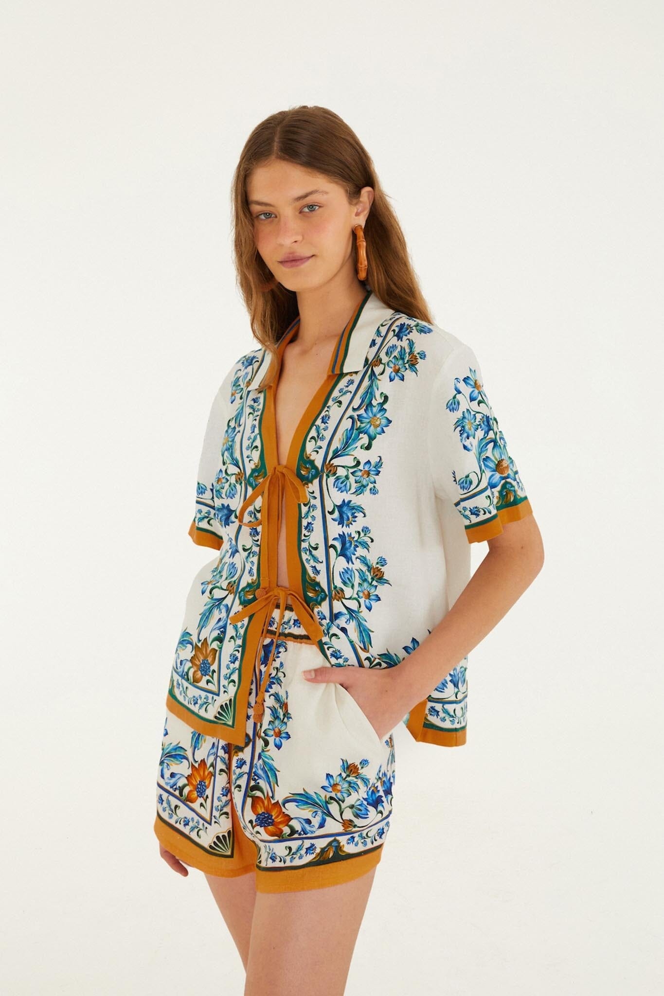 Flora Tile Off White Short Plage - Flora Tile Off White