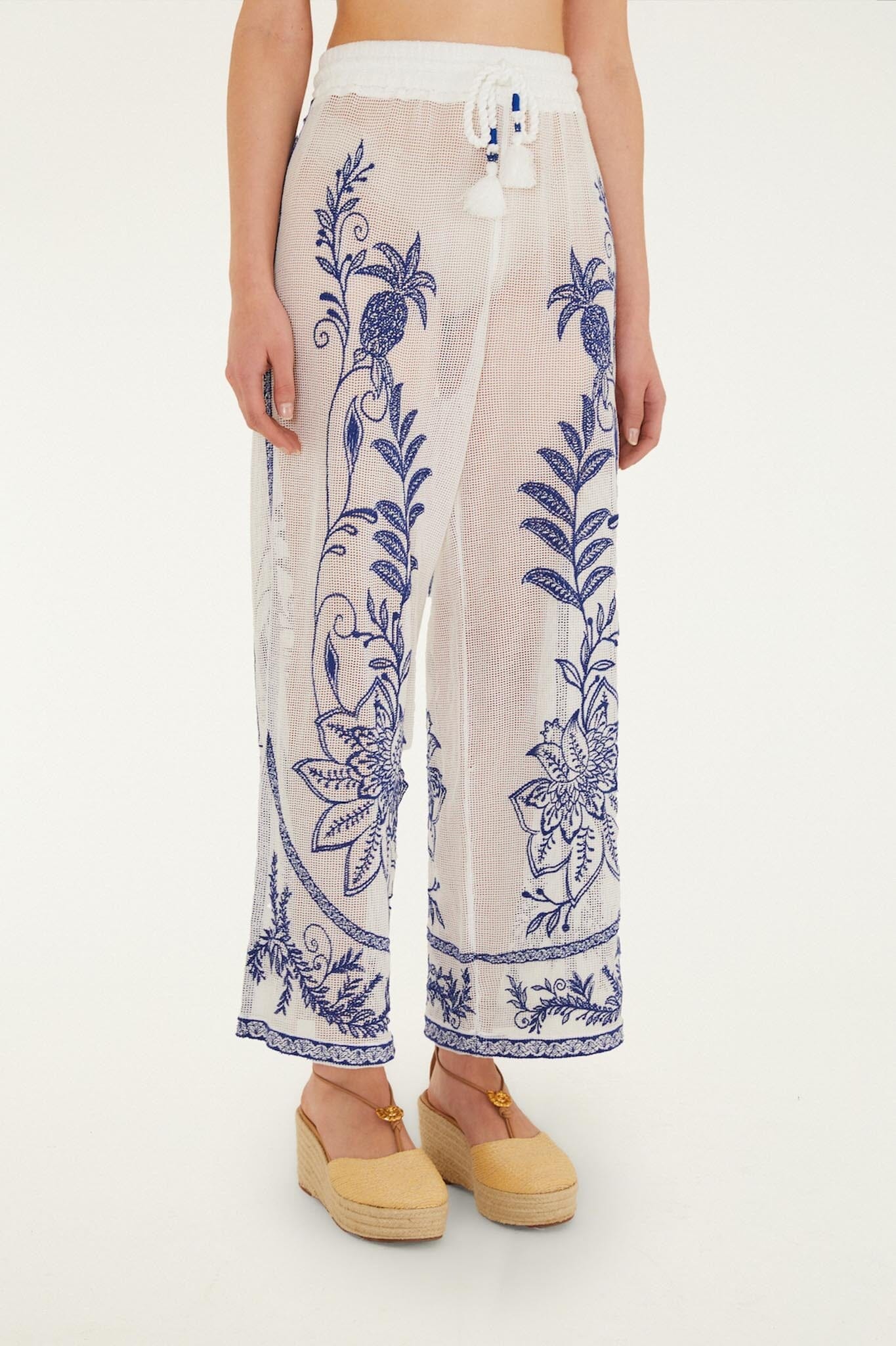 Nina Embroidery Off White Pantalon Plage - Nina Embroidery Off White