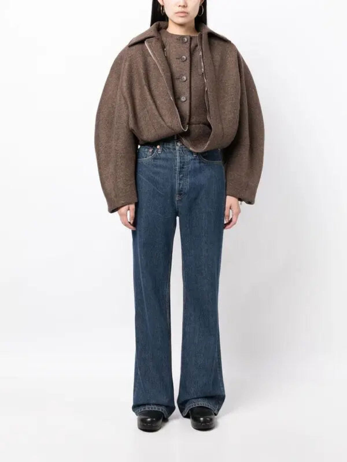 420€ / 1 sold //1 QTY / ST100%   Manteau Feltro boule dédoublée - Dark Brown
