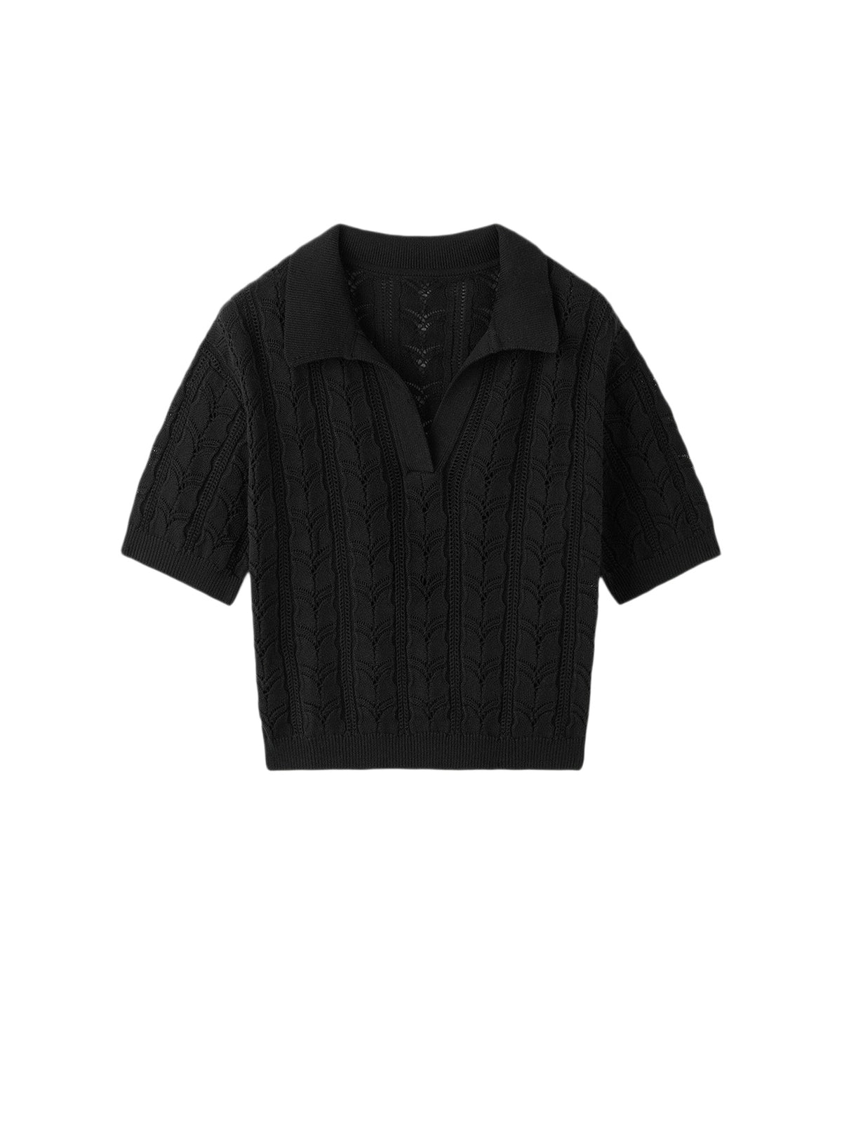 Crocheted cotton polo shirt - Black