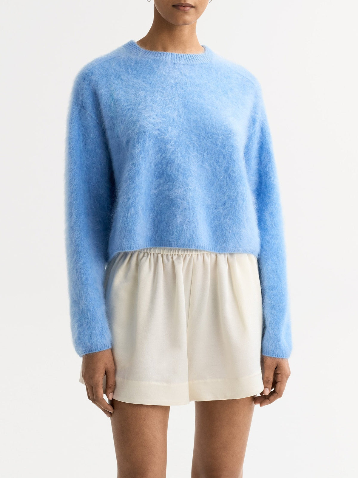 Pull col rond brossé en cachemire - Bleu