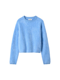 Pull col rond brossé en cachemire - Bleu
