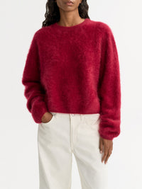 Pull col rond brossé en cachemire - Rouge