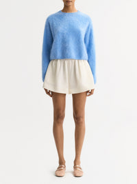 Pull col rond brossé en cachemire - Bleu