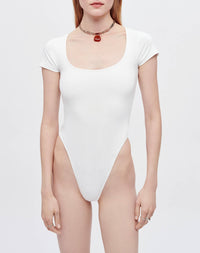 Square neck bodysuit - White