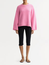 Pull col rond à grosse maille en cachemire - Rose