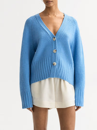 Cardigan col V en cachemire - Bleu