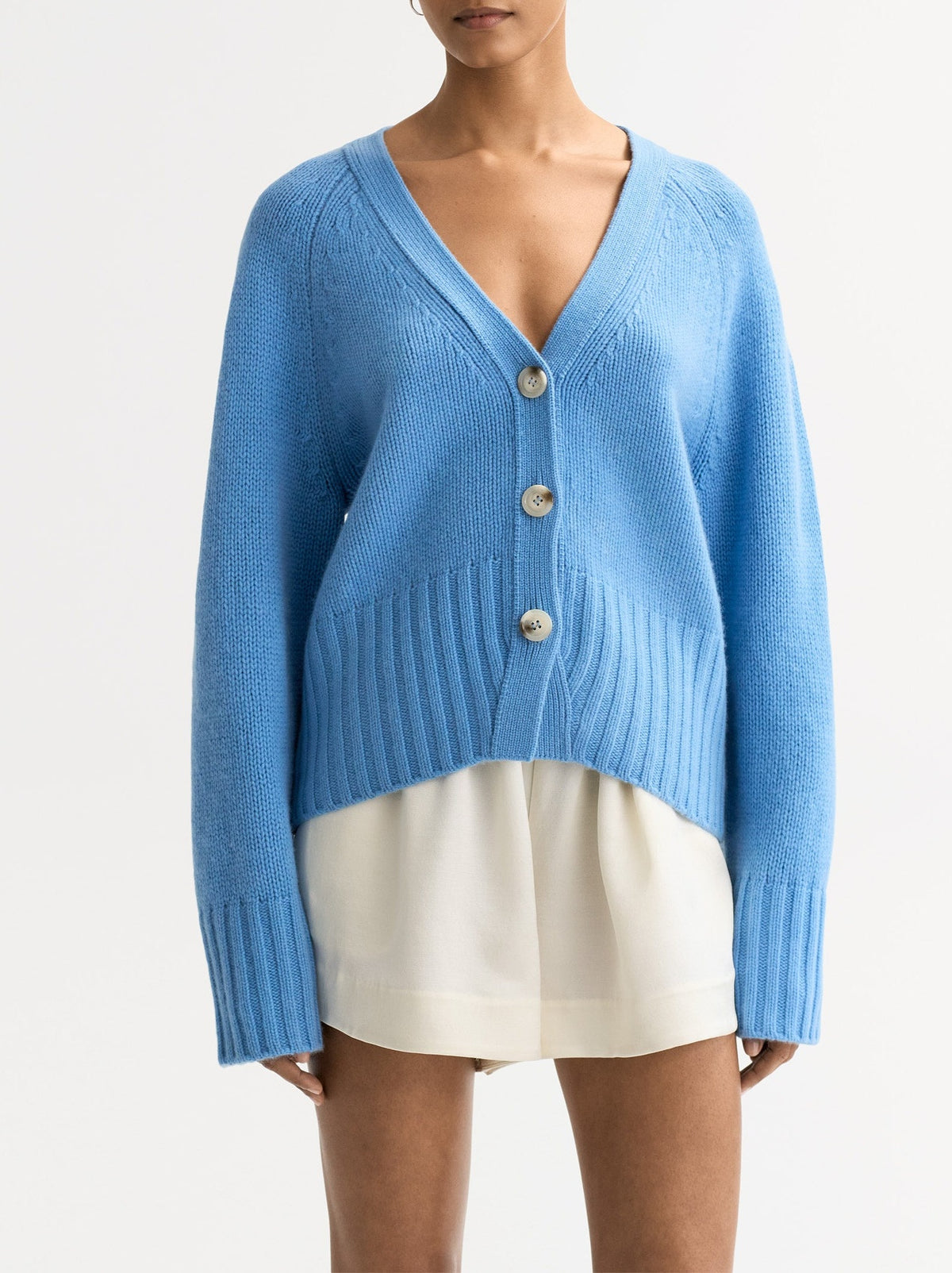 Cardigan col V en cachemire - Bleu