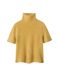 Brushed short-sleeved cashmere roll-neck jumper - Yellow