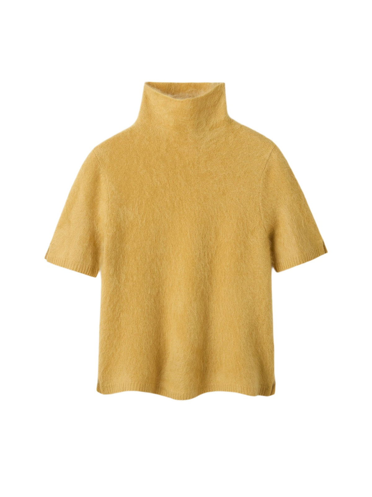 Brushed short-sleeved cashmere roll-neck jumper - Yellow