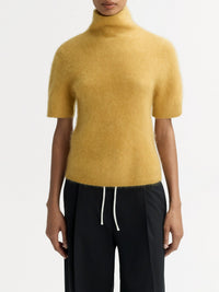 Brushed short-sleeved cashmere roll-neck jumper - Yellow
