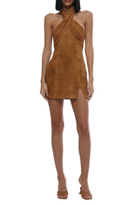 RECOLO CAMEL /// Robe mini dos-nu croisée en cuir - Camel