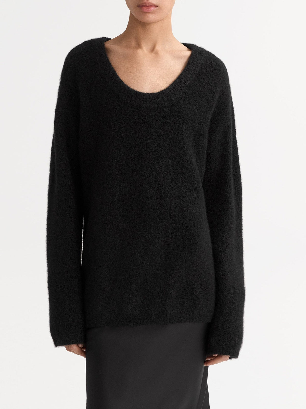 Pull col rond bouclé en cachemire - Noir