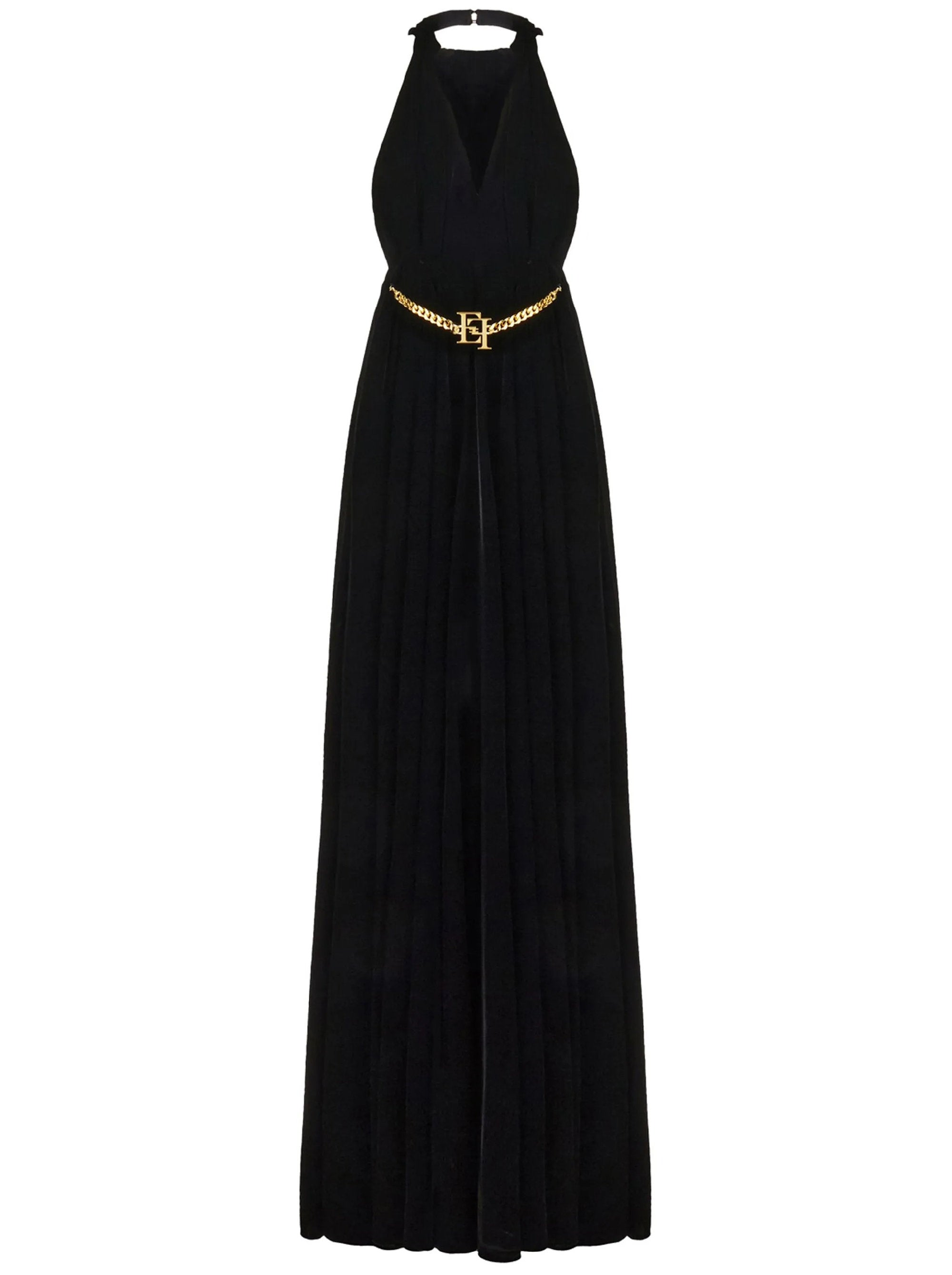 Robe longue cintrée en velours - Nero