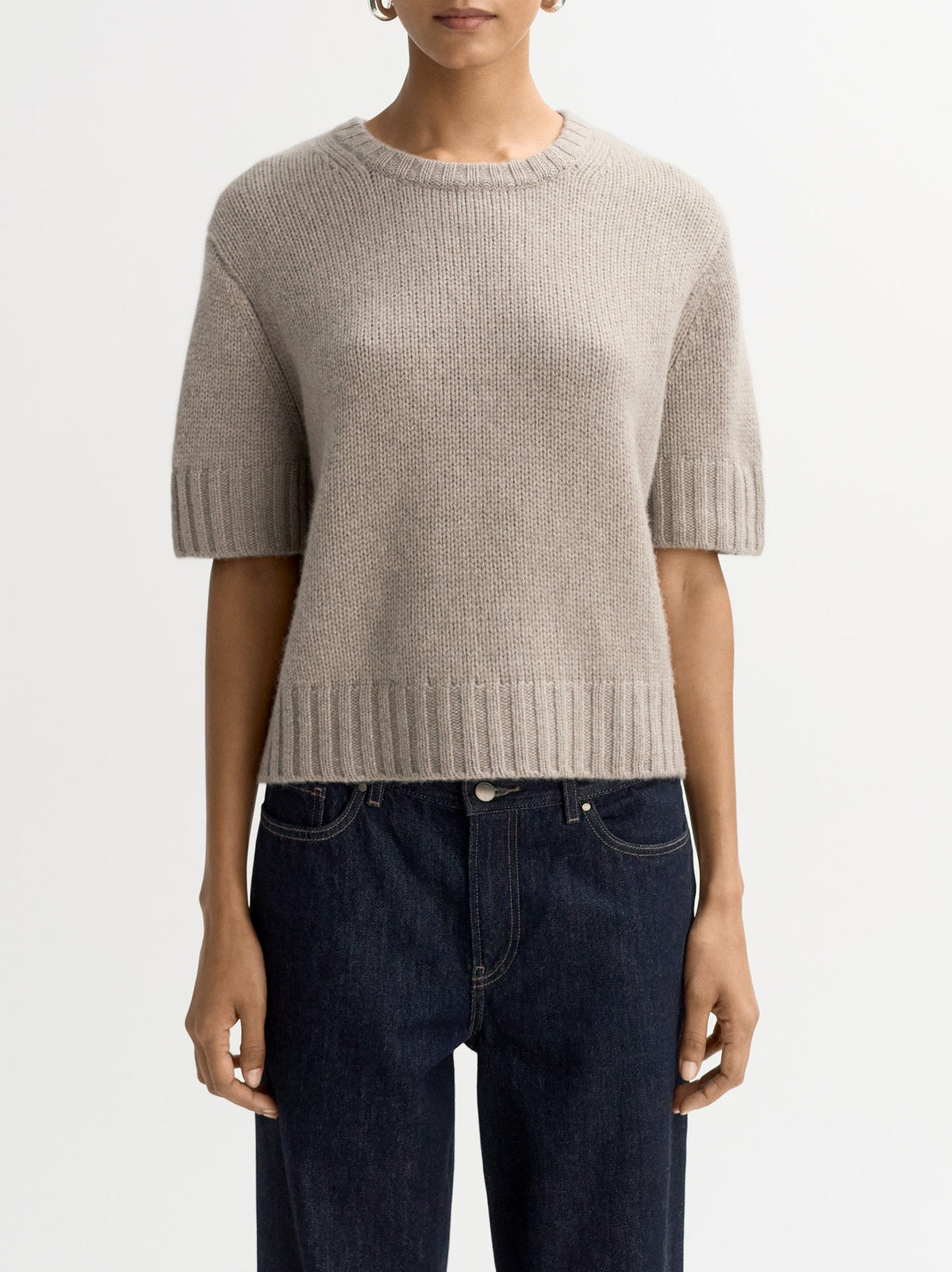Short-sleeved cashmere top - Grey