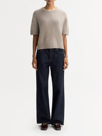 Short-sleeved cashmere top - Grey