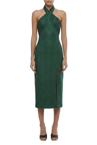 Robe midi imprimé Prince de Galles en laine - Emerald Green
